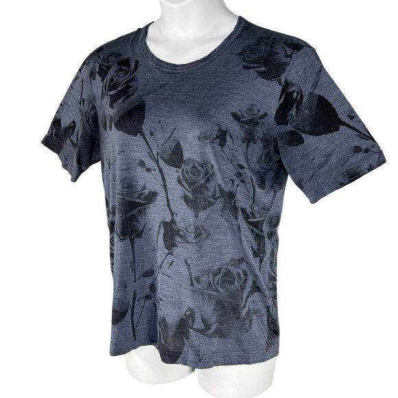 Dolce & Gabbana Men 50 L Black Rose T-Shirt Made In Italy 100% Silk Leather Logo - Picture 7 of 13